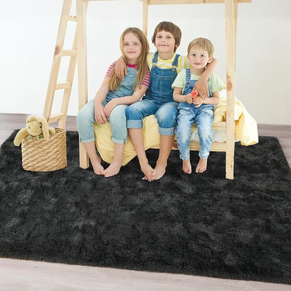 Chicrug Soft Area Rugs for Bedroom Living Room Plush Fluffy Rug 5x8 Feet, Shag Furry Area Rug Carpet Non Shedding for Nursery Children Kids Girls Room Home Decorative, Dark Grey