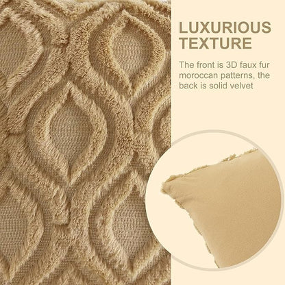 decorUhome Throw Pillow Covers 22x22 Inch Set of 2, Soft Plush Faux Wool Khaki Solid Couch Pillow Covers, Accent Euro Sham Farmhouse Neutral Square Pillow Cases for Sofa Bed Living Room