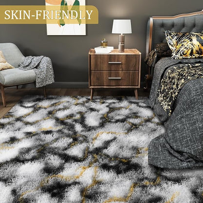 LOCHAS Ultra Soft Indoor Modern Area Rugs Fluffy Living Room Carpets for Children Bedroom Home Decor Nursery Rug 8 x10 Feet, Grey-Gold