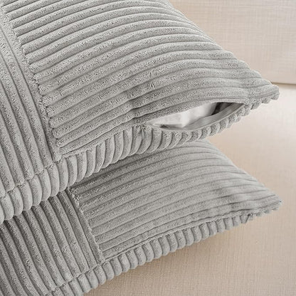 Fancy Homi 2 Packs Grey Lumbar Decorative Throw Pillow Covers 16x28 Inch for Living Room Couch Bed Sofa, Rustic Farmhouse Boho Home Decor, Soft Striped Corduroy Rectangle Accent Cushion Case 40x70 cm