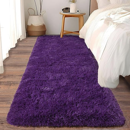Fluffy Shag Runner Rugs for Bedroom Hallways, 2x8 Purple Long Soft Throw Area Rug Non Slip for Bedside Dorm, Shaggy Furry Carpet for Nursery Living Room Home Decor