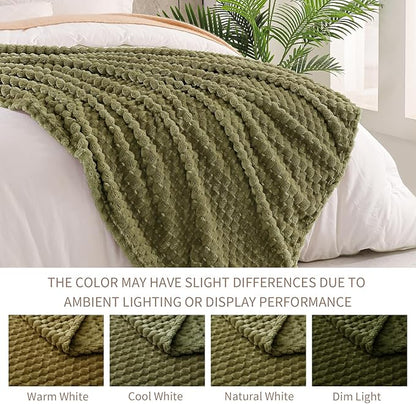 Exclusivo Mezcla Fleece Twin Blanket for Bed, Extra Large Fuzzy Olive Green Bed Blankets, Soft Cozy Plush Sofa Throws for All Seasons, 60x80 Inches