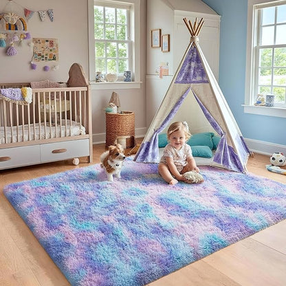 Ophanie Rainbow Purple Rug for Bedroom Girls, Unicorn Colorful Mermaid Fluffy Soft Cute Fuzzy Area Rugs, Shag Plush Shaggy 4x6 Furry Carpet for Kids Baby Teen Dorm Nursery Home Decor Aesthetic