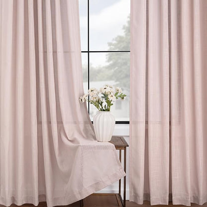 Blush Pink Curtains for Living Room Back Tab Modern Farmhouse Semi Sheer Curtains 108 inches Long 2 Panels Set Muted Neutral Window Curtain for Dining Room Bedroom 52x108