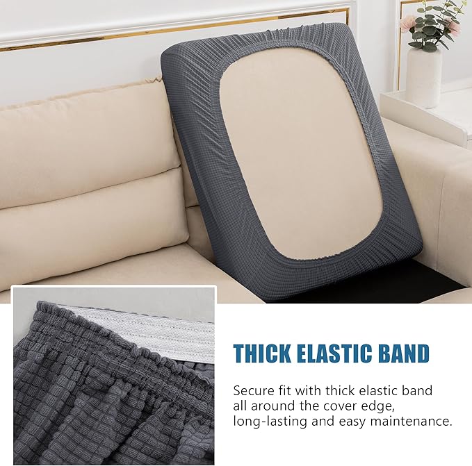 Water-Repellent Sofa Cushion Covers Jacquard High Stretch Fabric Furniture Protector for Living Room, Washable Sofa Seat Slipcover, 1 Seater Settee (Chair Cushion, Gray)