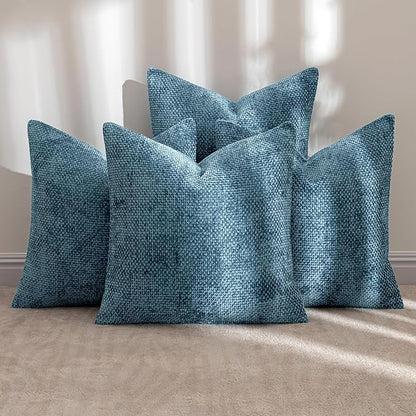 MIULEE Pack of 4 Couch Throw Pillow Covers 18x18 Inch Smoke Blue Soft Decorative Chenille Pillow Covers Farmhouse Accent Cushion Covers for Boho Spring Home Decor Sofa Bedroom Living Room