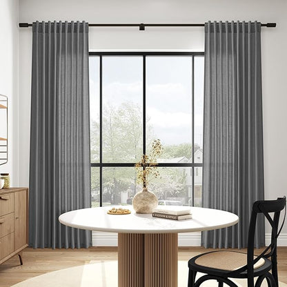 Nanspring Blazer Grey Curtain Linen Blend Light Filtering Back Tab Curtains 108 Inches Long, Semi Sheer Privacy Drapes for Living Room & Bedroom, 52x108 inch, 2 Panels