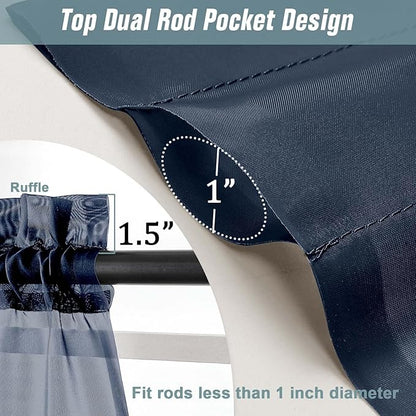Navy Blue Window Sheer Curtains 54 inch Length, Soft Airy Light Filtering Sheer Curtain 2 Panels Set, Dual Rod Pocket Gauze Drapes for Living Room Bedroom, 2x42Wx54L Inches