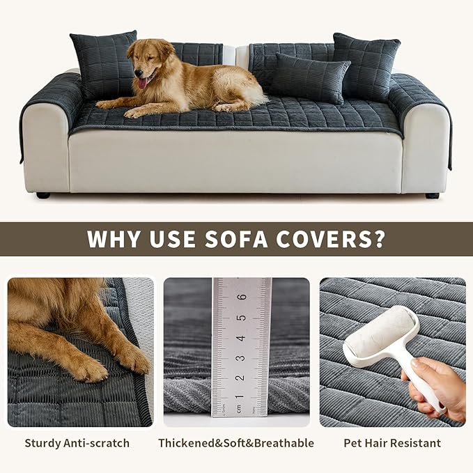 Couch Covers for Dogs Washable, Non Slip Couch Covers for Loveseat Sofa Pet Friendly, Soft Fuzzy Sofa Covers for Pet, Dog Couch Cover Furniture Protector(1PC,Dark Grey,27.6"x27.6")