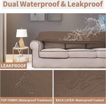 Easy-Going 100% Waterproof Couch Cover, Dual Waterproof Sofa Cover, Stretch Jacquard Sofa Slipcover, Leakproof Furniture Protector for Kids, Pets, Dog and Cat (Oversized Sofa, Brown)