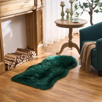 EasyJoy Ultra Soft Fluffy Shaggy Area Rug Faux Fur Rug Chair Cover Seat Pad Fuzzy Area Rug for Bedroom Floor Sofa Living Room (2 x 4 ft Sheepskin, Dark Green)
