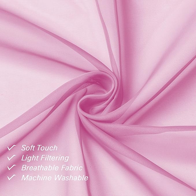 Lecloud Sheer Curtains 96 Inches Long 2 Panels, Light Pink Farmhouse Voile Curtain for Windows, Soft Airy Curtains for Living Room Bedroom Rod Pocket, Each Panel 42 X 96 Inch