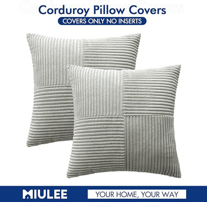 MIULEE Silver Grey Decorative Throw Pillow Covers 18x18 Inch for Couch Bed Sofa Pack of 2 Boho Farmhouse Throw Pillows Soft Cross Corduroy Patchwork Textured Cushion Cases