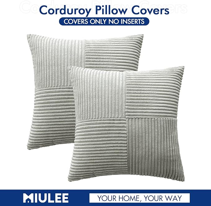 MIULEE Silver Grey Decorative Throw Pillow Covers 20x20 Inch for Couch Bed Sofa Pack of 2 Boho Farmhouse Throw Pillows Soft Cross Corduroy Patchwork Textured Cushion Cases