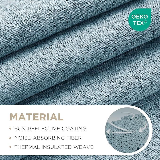 Joydeco Blackout Curtains for Bedroom - 100% Light Blocking 2 Panels Sky Blue Drapes 66" W x 84" L, Thermal Insulated Room Darkening Curtains, Linen Textured for Living Room, Rod Pocket & Back Tabs