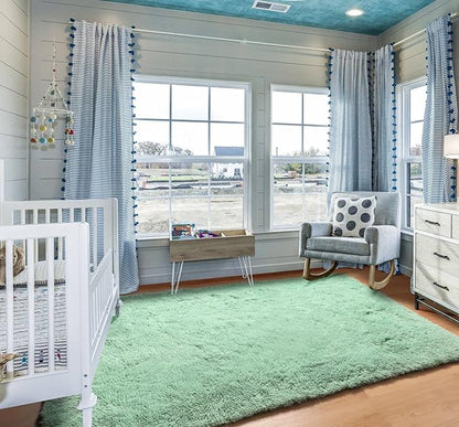 ONASAR Sage Green Area Rugs for Bedroom Living Room, 4x6 Fluffy Cute Indoor Bedside Floor Rug, Ultra Soft Plush Fuzzy Shaggy Carpets for Nursery Kids Girls Boys Teen Dorm Playroom Home Decor