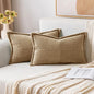 MIULEE Decorative Lumbar Throw Pillow Covers for Couch Bed Livingroom 12x20 Inch Set of 2 Khaki Boho Accent Throw Pllows Broadside Striped Patchwork Soft Corduroy Pillowcases
