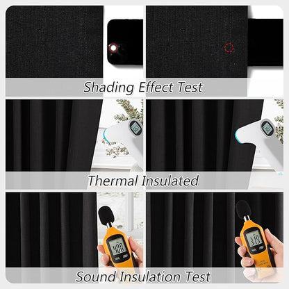 Guken Black 100% Blackout Linen Curtains 72 Inch Length 2 Panels Set for Living Room Bedroom Back Tab Thermal Insulated 100% Black Out Drapes Room Darkening Window Curtains 72 Inches Long