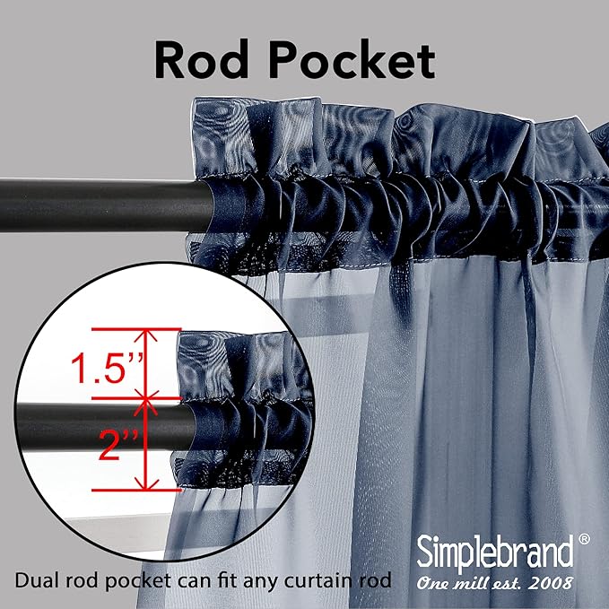 Simplebrand Blue Sheer Curtains 96 Inches Long, Light Filtering Rod Pocket Solid Color Window Sheer Curtain Panels, Elegant Curtains & Drapes for Bedroom 2 Panels (Navy Blue, 42" W x 96" L)