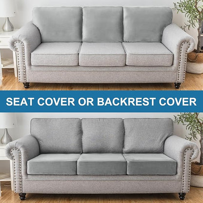 Couch Cover Stretch Velvet Sofa Cushion Cover 2-Piece - Elastic Washable Slipcover for Seat or Backrest, Couch Seat Covers for Sofas (Light Grey)