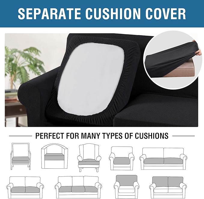H.VERSAILTEX Stretch Sofa Covers for Cushion Couch Covers for Living Furniture Slipcovers (Base Cover Plus Seat Cushion Covers) Feature Upgraded Thicker Jacquard Fabric