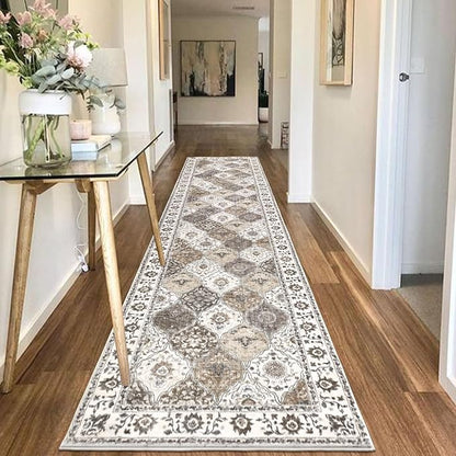 HEBE Hallway Runner Rug 2'8''x12' Washable Vintage Distressed Area Rugs Non Slip Laundry Rug Runner Boho Floor Carpet Runners for Hallways Entryway Laundry Room Kitchen Bathroom