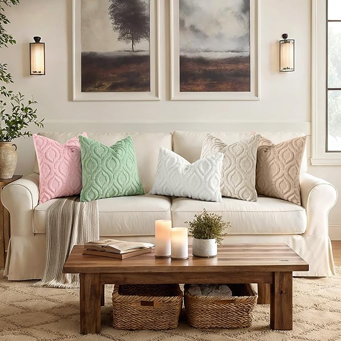 decorUhome Throw Pillow Covers 26x26 Inch Set of 2, Soft Plush Faux Wool Sage Green Solid Couch Pillow Covers, Accent Euro Sham Farmhouse Neutral Square Pillow Cases for Sofa Bed Living Room