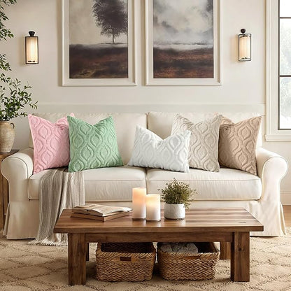 decorUhome Throw Pillow Covers 12x20 Inch Set of 2, Soft Plush Faux Wool Sage Green Solid Couch Pillow Covers, Accent Farmhouse Neutral Rectangle Pillow Cases for Sofa Bed Living Room