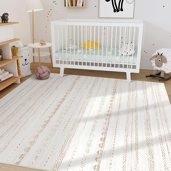 Nakagishi 6x9 Area Rugs Living Room: Washable Boho Large Neutral Soft Farmhouse Rug Stain Resistant Modern Indoor Floor Non-Slip Carpet for Bedroom Nursery Kids Playroom Office Dining Room Dorm- Brown