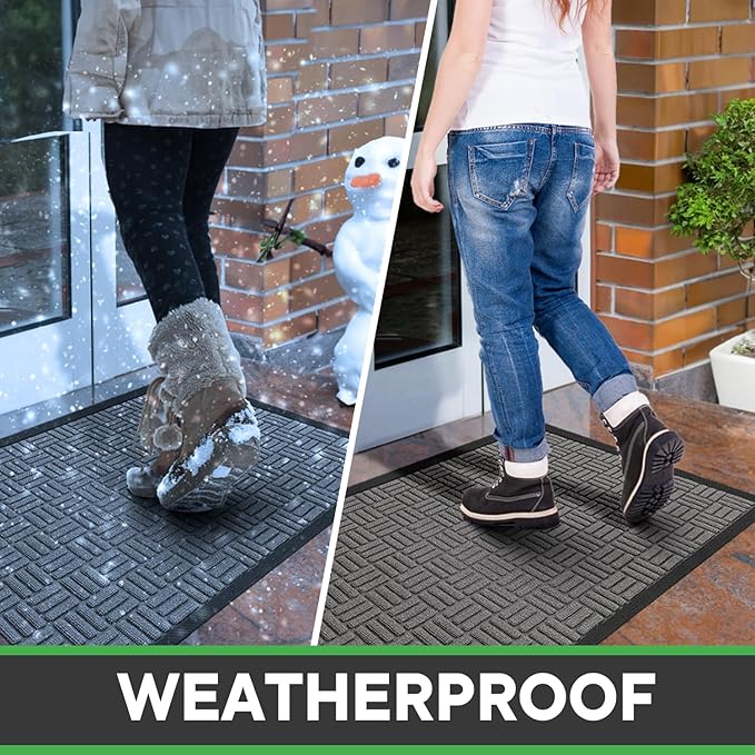 Mibao Front Door Mat, Heavy Duty Durable Welcome Mat for Outdoor Indoor, Dirt Trapper Waterproof Super Absorbent Door Mat for Entryway Outside Patio Porch, 47" x 24", Light Grey