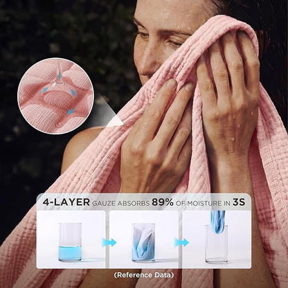 Bedsure 100% Cotton Muslin Throw Blanket Twin XL for Bed - 4-Layer Breathable and Lightweight Thin Soft Summer Gauze Muslin Blankets for Adults, Pink, 66x90 Inches