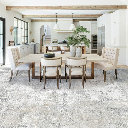 10x14 Area Rugs for Living Room, Washable Modern Abstract Large Area Rug Neutral Soft Non Slip Kids Rug Stain Resistant Indoor Carpet for Bedroom Dining Room Playroom Office(BeigeGrey, 10'x14')