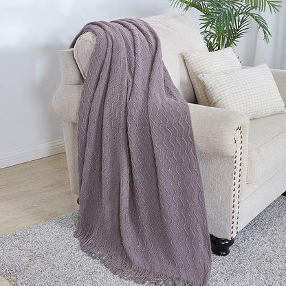 BOURINA Dark Lavender Throw Blanket 50 x90 Inches Textured Solid Soft Sofa Throw Bed Runner Knitted Decorative Blanket