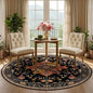 RELEANY Area Rugs 5ft Washable Non-Slip, Floral Vintage Distress Print Pattern Medallion Carpet for Living Room Bedroom Dining Room, Black Colorful Floral Dark Tan