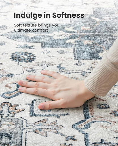 AMADA HOMEFURNISHING 10x14 Washable Area Rug, Low-Profile Large Area Rug with Non-Slip Backing & Durable Edge Binding, Vintage Large Rugs for Living Room, Bedroom & Dinning Room