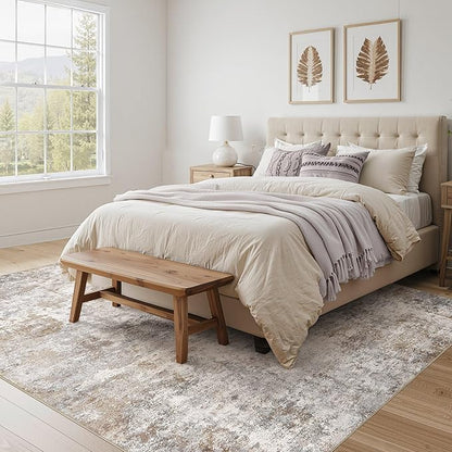 UERMEI Square Area Rugs : Washable 8x8 Neutral Modern Abstract Carpet for Living Room Bedroom - Soft Floor Mat with Non Slip Backing for Kitchen Nursery Dorms Farmhouse Home Decor - Brown Grey