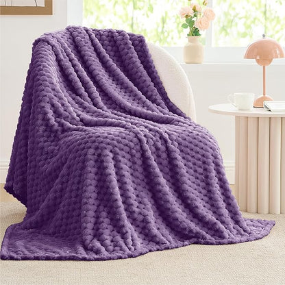 BEDELITE Fleece Blanket Twin Size for Bed Couch, 3D Jacquard Decorative Purple Throw, Soft and Cozy Warm Plush Fuzzy Blanket All Seasons Suitable, 60x80Inches