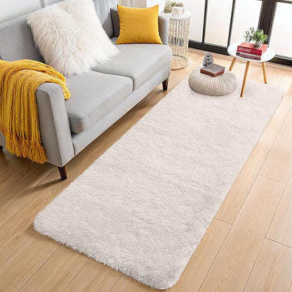 OLANLY 2x10 Machine Washable Runner Rugs for Hallway, Soft Fluffy Shaggy Bedside Rugs for Bedroom, Living Room, Indoor Floor Carpet for Kids Girls and Boys, Nursery Rooms, Home Decor Aesthetic, Ivory