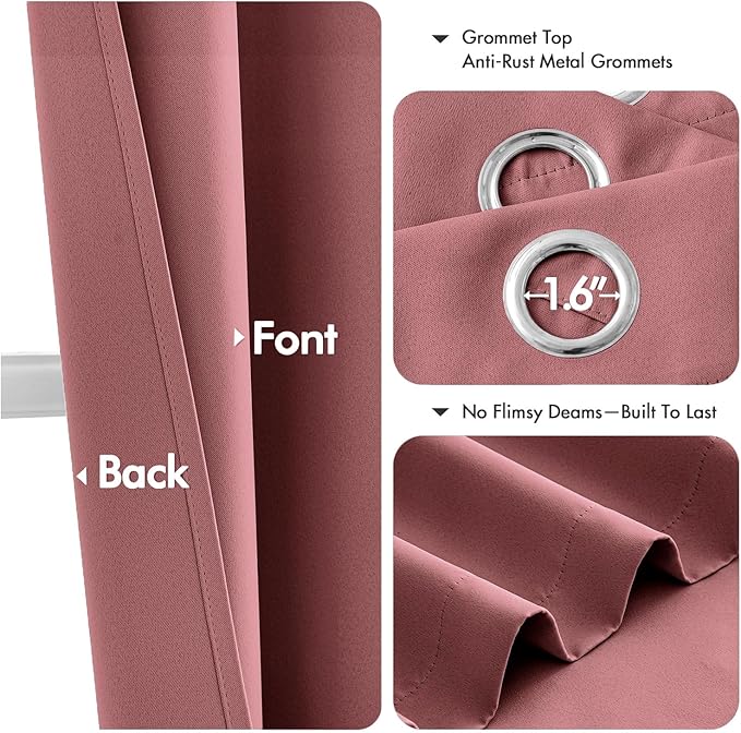 MIULEE Dusty Rose Blackout Curtains for Bedroom Living Room 63 Inches Long 2 Panels, Thermal Insulated Room Darkening Drapes Solid Grommet Noise Reduction Light Blocking Window Treatments 40x63 Inch