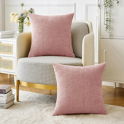 MIULEE Pack of 2 Couch Valentines Throw Pillow Covers 18x18 Inch Soft Spring Blush Pink Chenille Pillow Covers for Sofa Living Room Solid Dyed Pillow Cases