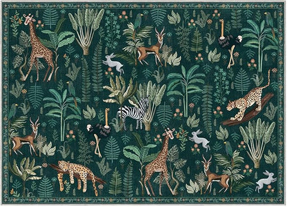 OPPODREAM Animal Soft Area Rugs 5x7, Washable Green Rug with Non Slip Backing, 5 x 7 Faux Cashmere Low-Pile 5x7 Carpet