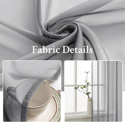 MIULEE 2 Panels Solid Color Sheer Window Curtains Elegant Window Voile Panels/Drapes/Treatment for Bedroom Living Room (54X96 Inches Charcoal Grey)
