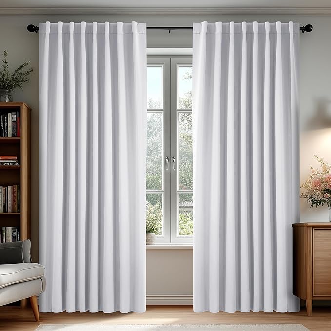 Deconovo Blackout Curtains, Thermal Insulated, W70 x L95 2 Panels, Back Tab, Machine Washable, Room-Darkening Drapes for Bedroom/Living Room Star White