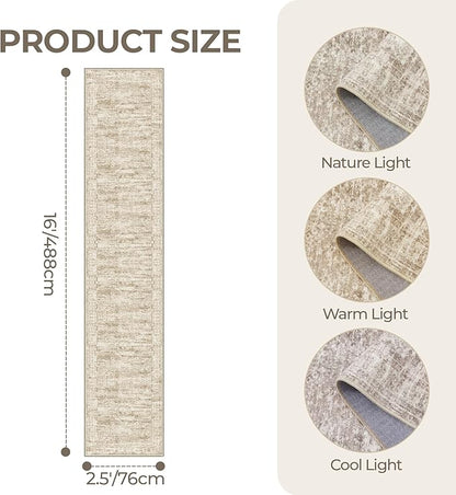 Washable Runner Rug 2.5x16, Non-Slip Long Hallway Runner for Entryway, Soft Vintage Kitchen Mats for Floor, Abstract Dining Room, Bedroom, Living Room Rugs(2.5'x16', Brown/Ivory)