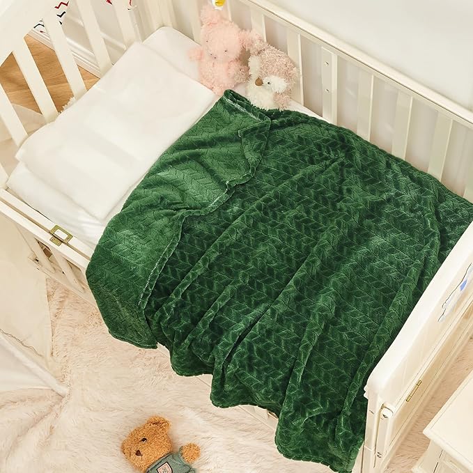 InHand Fleece Baby Blanket, Super Soft Swaddle Blanket, Plush Fuzzy Warm Green Throw Blanket, Newborn Receiving Blanket for Crib, 30x40 inches