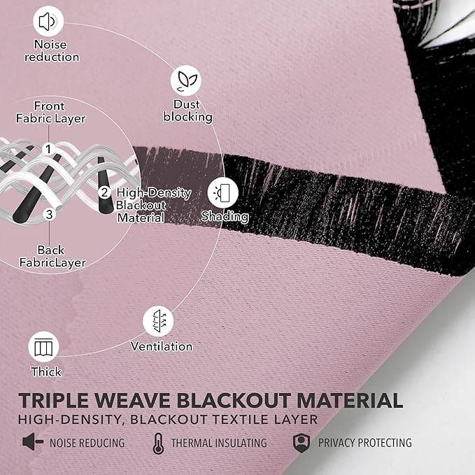 Deconovo Blackout Curtains, Thermal Insulated, W52 x L63 2 Panels, Back Tab, Machine Washable, Room-Darkening Drapes for Bedroom/Living Room Lavender