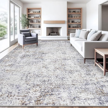 XLUEZ 10x14 Area Rugs for Living Room, Washable Modern Abstract Large Area Rug Neutral Soft Non Slip Kids Rug Stain Resistant Indoor Carpet for Bedroom Dining Room Playroom Office(Bluegrey, 10'x14')