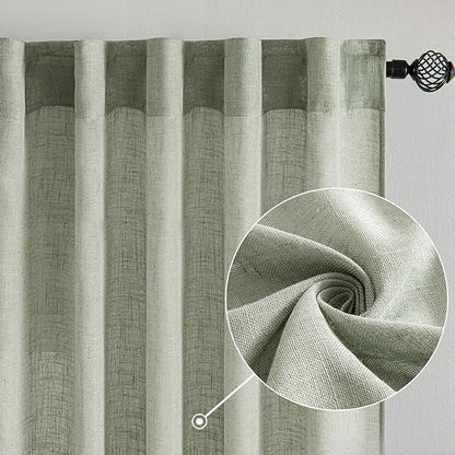MIULEE Sage Linen Curtains 96 Inch Length 2 Panels for Bedroom Living Room,Green Soft Thick Linen Textured Window Drapes Semi Sheer Light Filtering Back Tab Rod Pocket Burlap Look Decor
