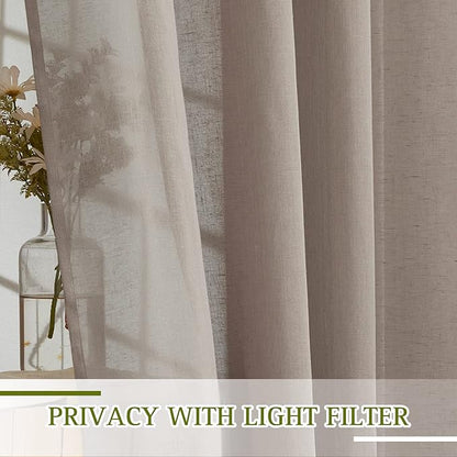 NICETOWN Sheer Linen Curtains for Windows 84 inch Length, (Burlap) Grommet Semi Balance Privacy & Light Vertical Flax Sheer Drapes for Bedroom/Living Room, W52 x L84, 2 Panels
