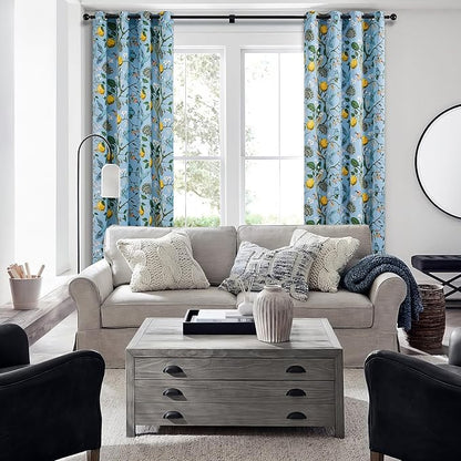 Topfinel Blue and White Patterned Aesthetic Pretty Curtains 84 Inches Long 2 Panels,Grommet Botanical Light Blue Floral Hummingbird Window Treatment for Living Dining Room Bedroom Playroom